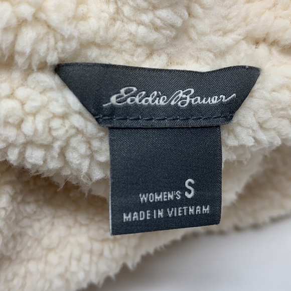 Eddie Bauer cream fleece sherpa lined open front pockets light jacket size Small - Picture 4 of 4
